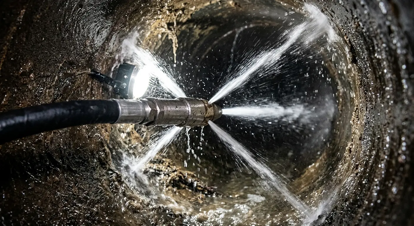 High-pressure hydro jetting nozzle cleaning sewer pipe for Trenchless Sewer Repair in Mount Healthy